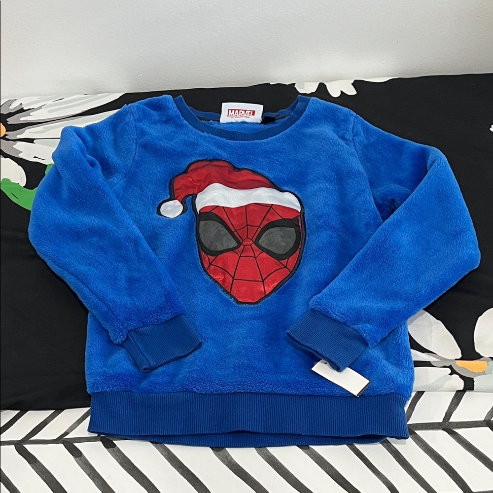NWOT Blue Spider-Man Holiday Fleece Pullover, Size 4-6 Yrs Old